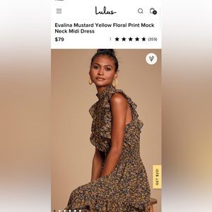 Lulus Evalina Mustard Yellow Floral Print Mock Neck Midi Dress